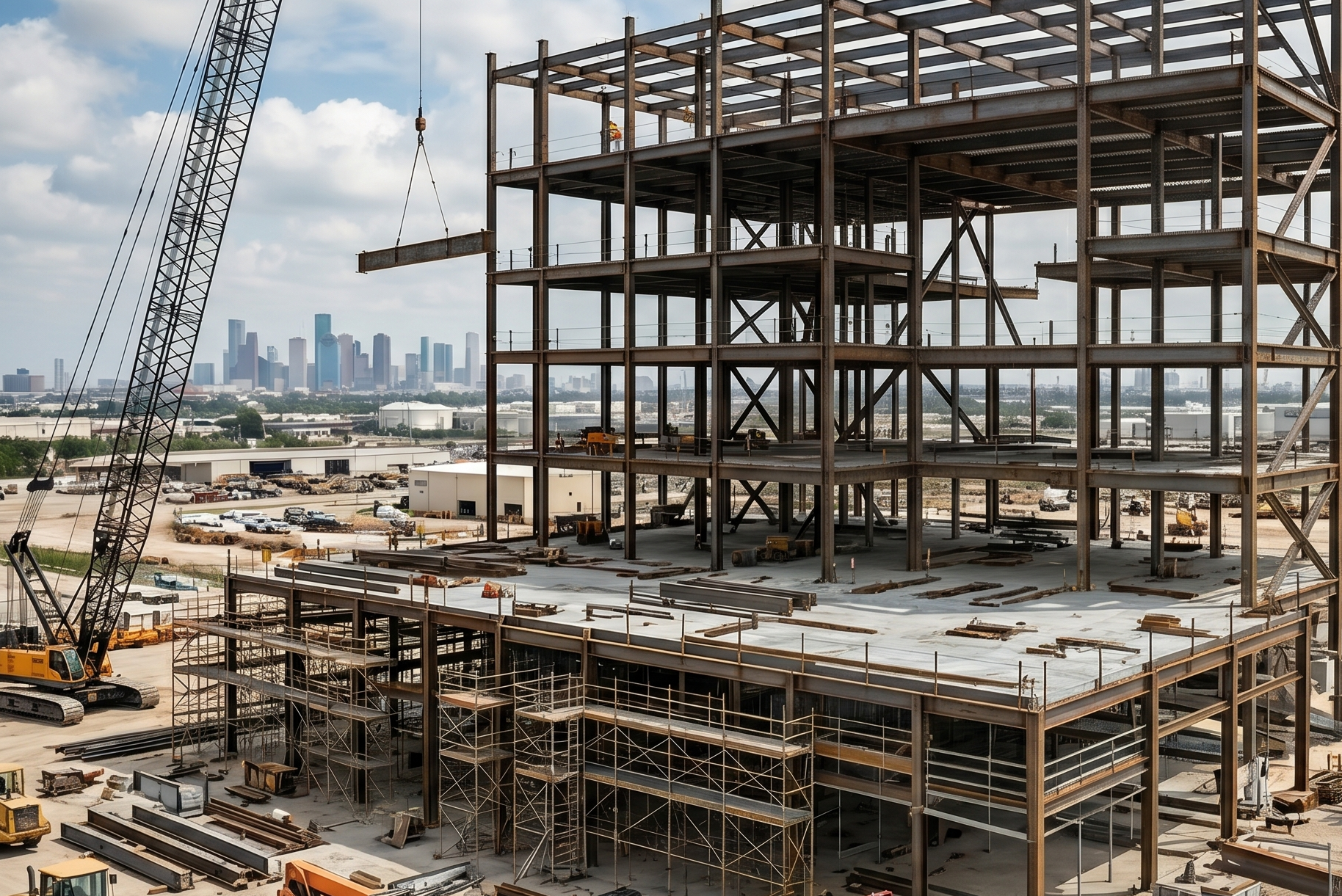 Commercial steel building under construction
